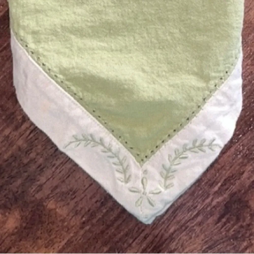Upcycled Set of 3 Sage Cotton Floral Embroidered Napkins with Cream Trim